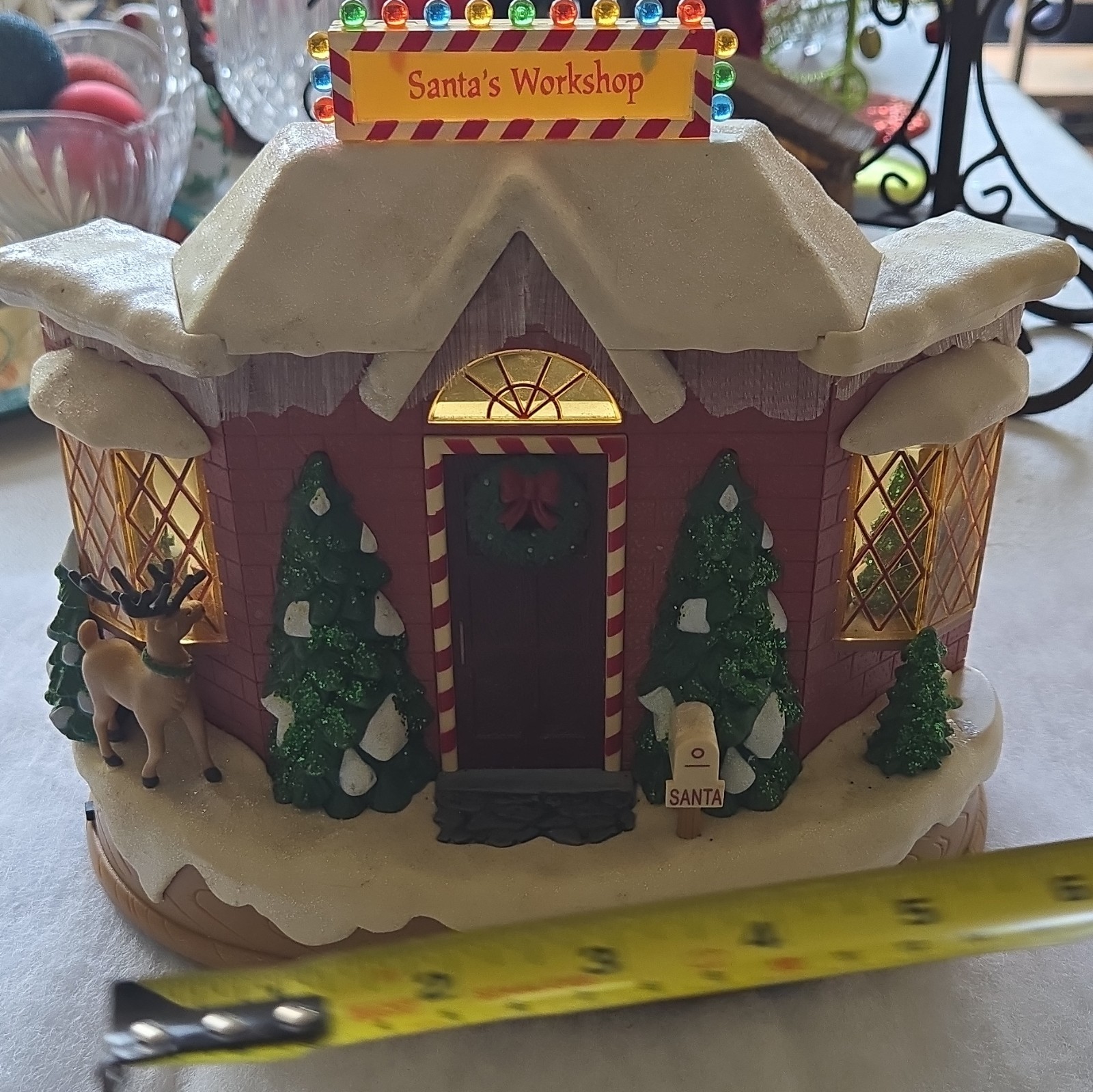 Lighted Santa’s Workshop Christmas Village House w/ Santa, Plastic, 8 in