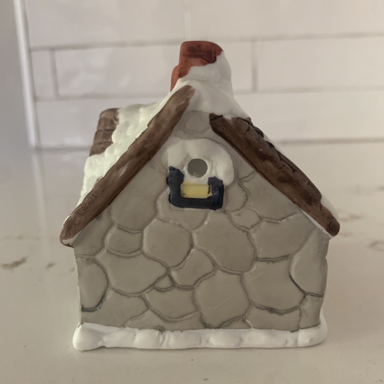 Vintage Porcelain Snow House Tealight Candle Holder Christmas Village Taiwan