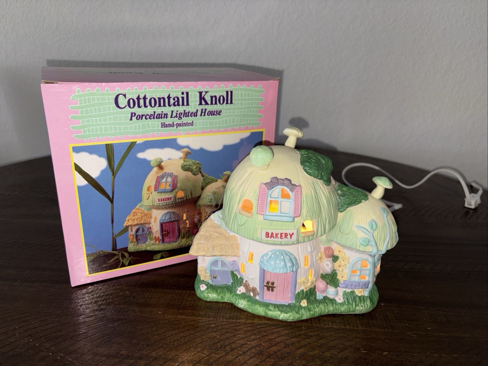 Cottontail Knoll Porcelain Lighted Cottage “Bakery” | HandPainted Mushroom House
