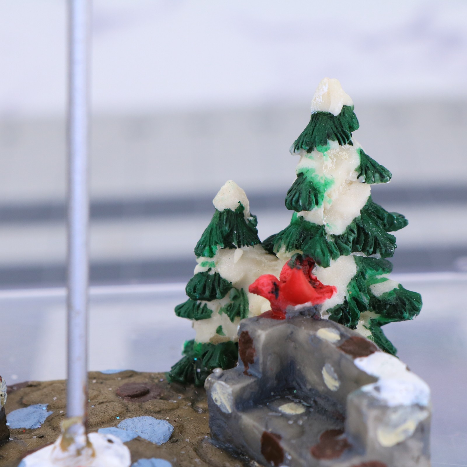 Cobblestone Corners American Flag Pole Park Scene Figurine w/ Trees Birds 2002