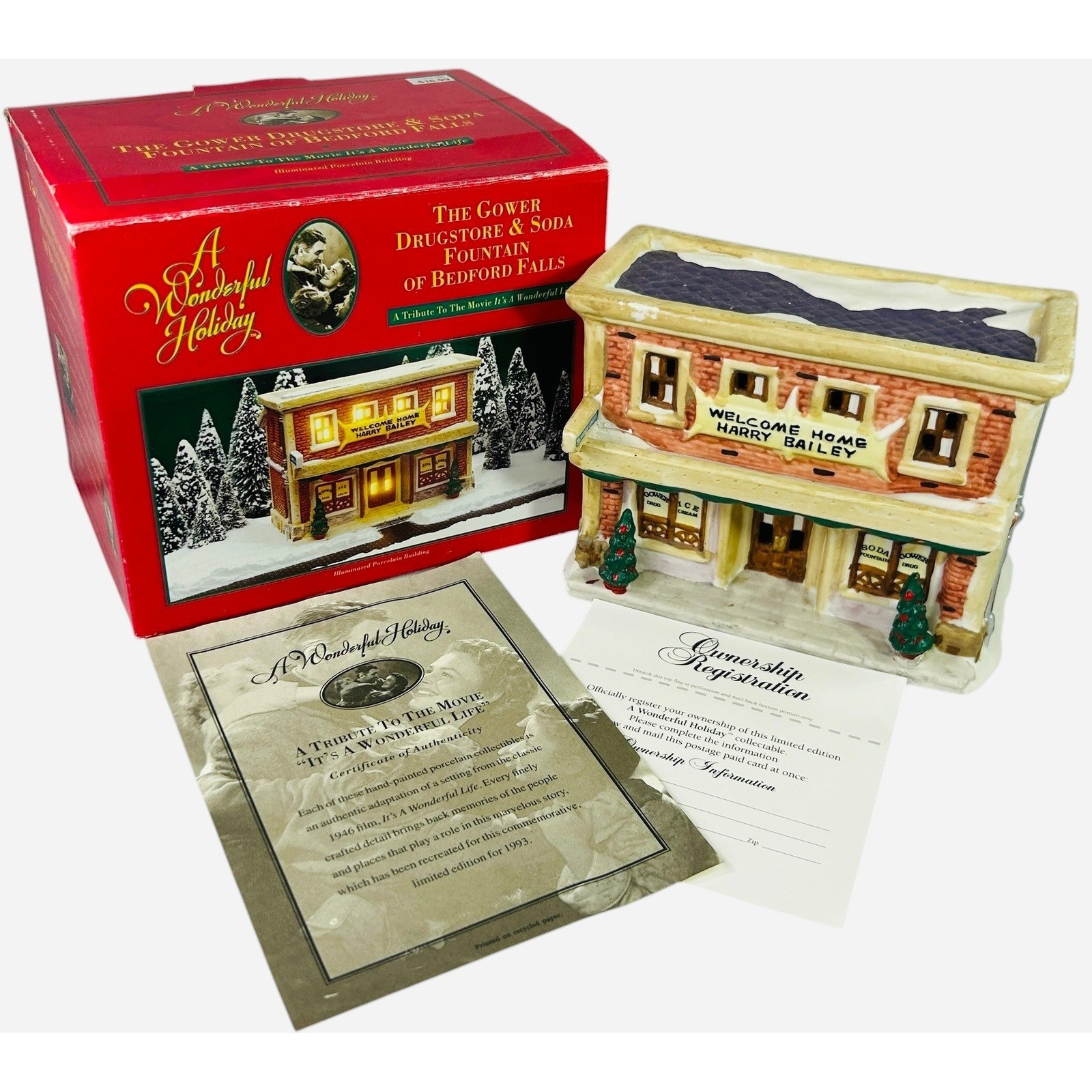 A Wonderful Holiday Gower Drugstore & Soda Fountain Bedford Falls 1993 Box COA