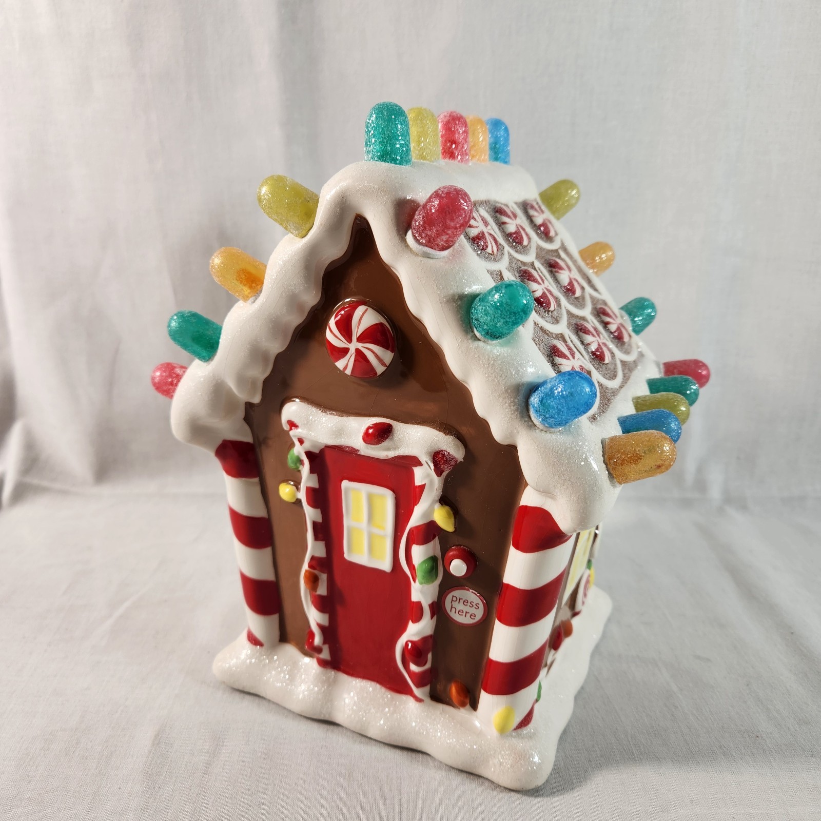 Hallmark Christmas Gumdrop Gingerbread House Lights & Music Works See VIDEO EUC