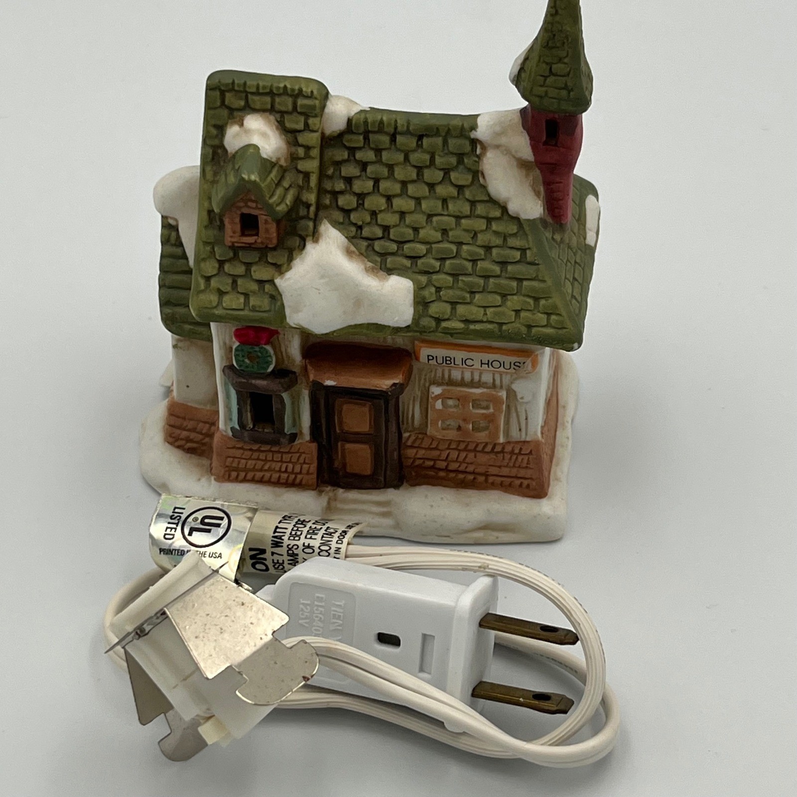 Vintage Christmas Village Building Public House Ceramic Snow Covered