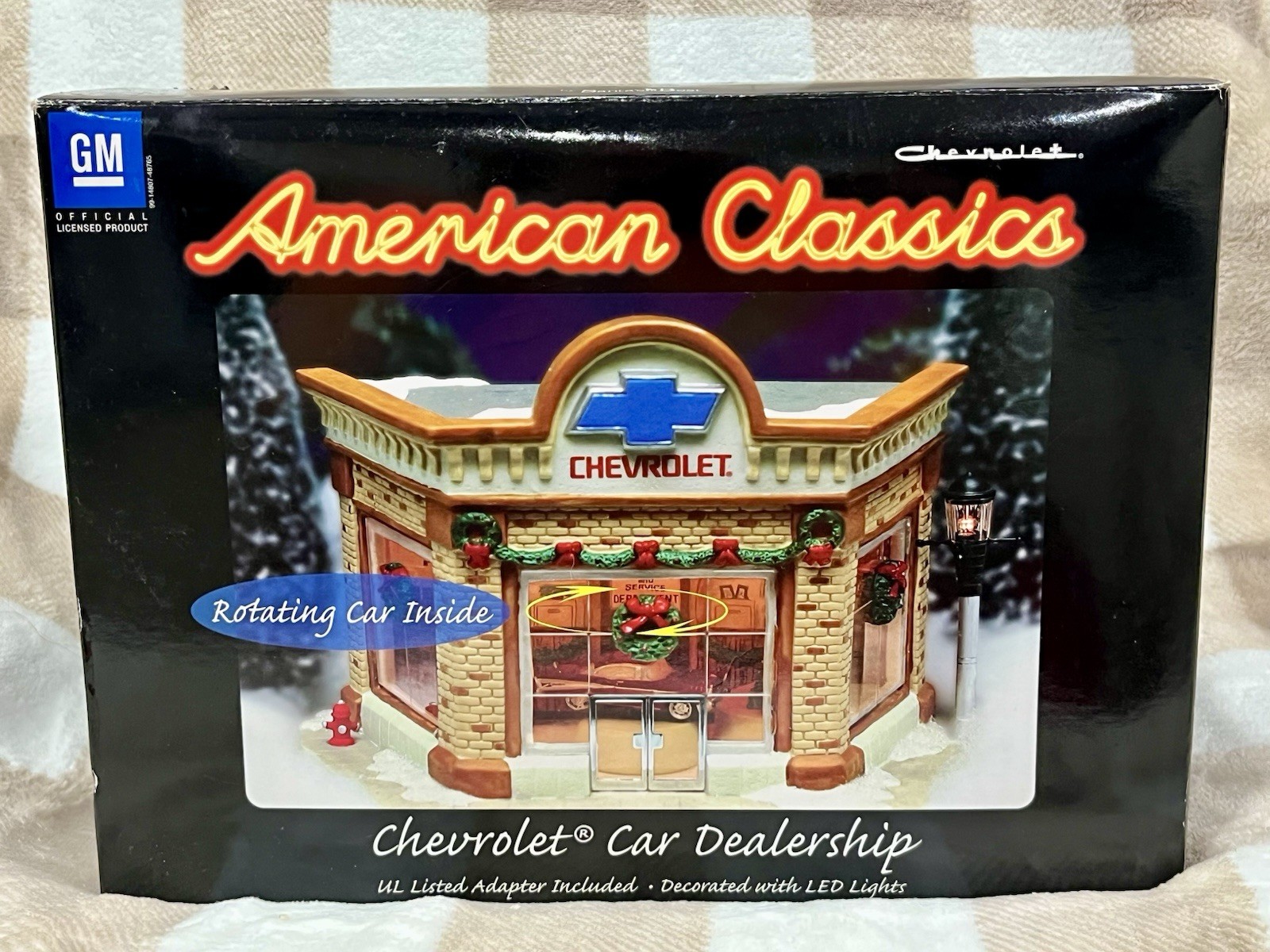 American Classics Chevrolet Dealership Christmas Village Lights Rotating GM Car