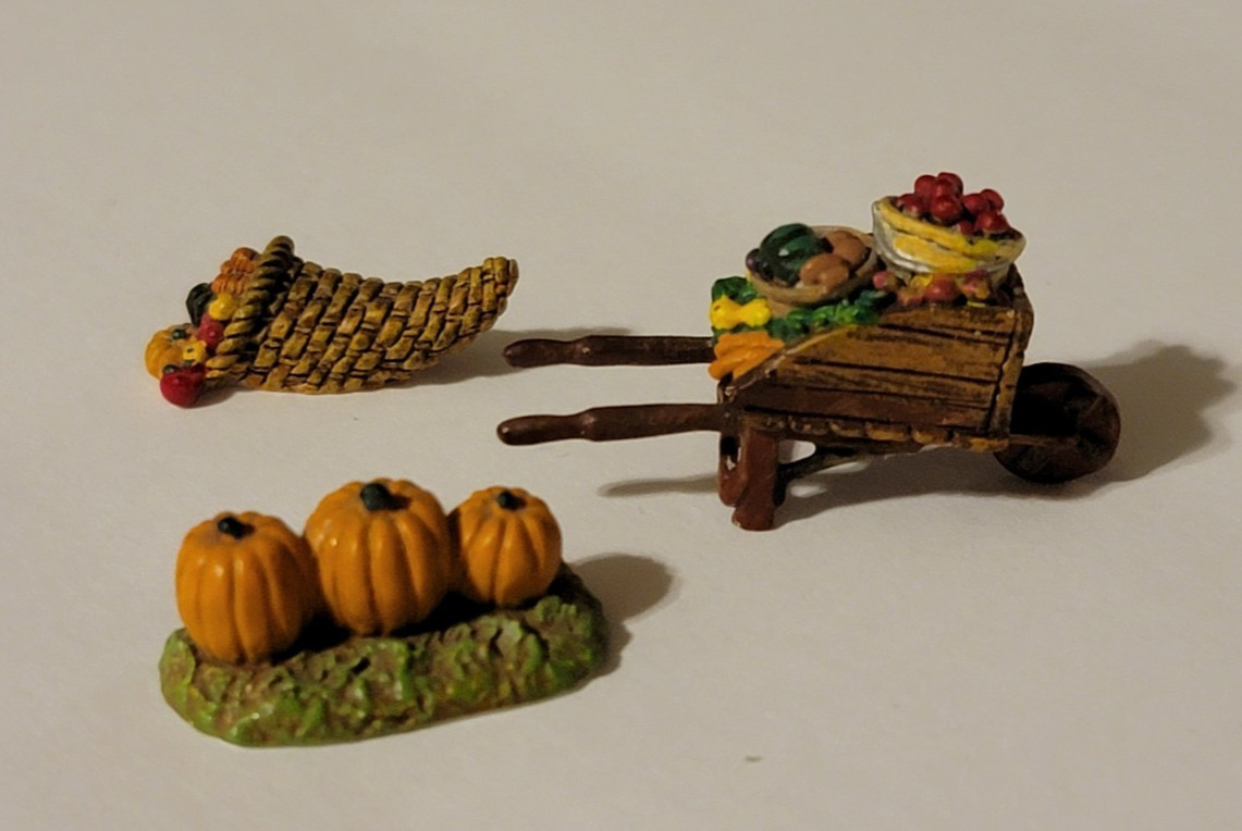 Dept 56 Fall Harvest Wheelbarrow, Cornucopia, Jackolanterns Pumpkins Miniature