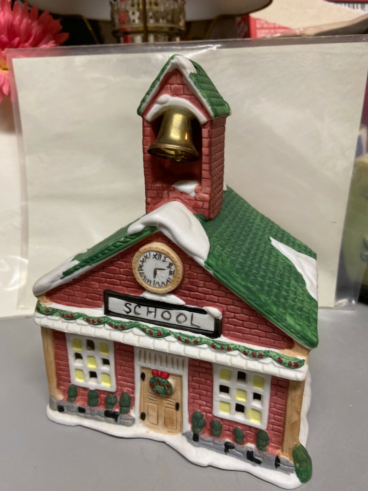 Vintage Rex & Lee Lighted Christmas House School Bell 1990 Decor 6×8″