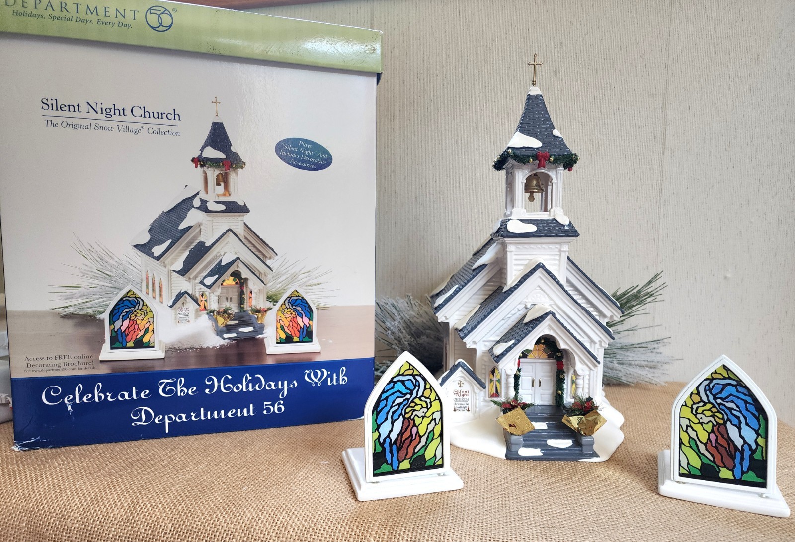🎄Dept 56 Snow Village “Silent Night Church” Lighted &Musical – Retired 2005