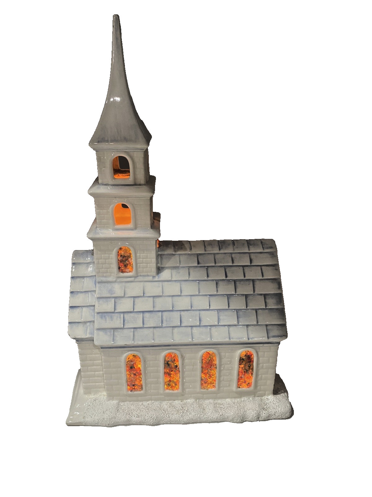 Vintage BYRON MOLDS MCM CERAMIC LIGHTED CHRISTMAS CHURCH PEBBLE WINDOWS 1979