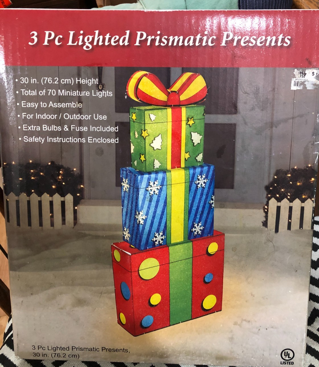 3 Pc Lighted Prismatic Presents 30 In Tall New!
