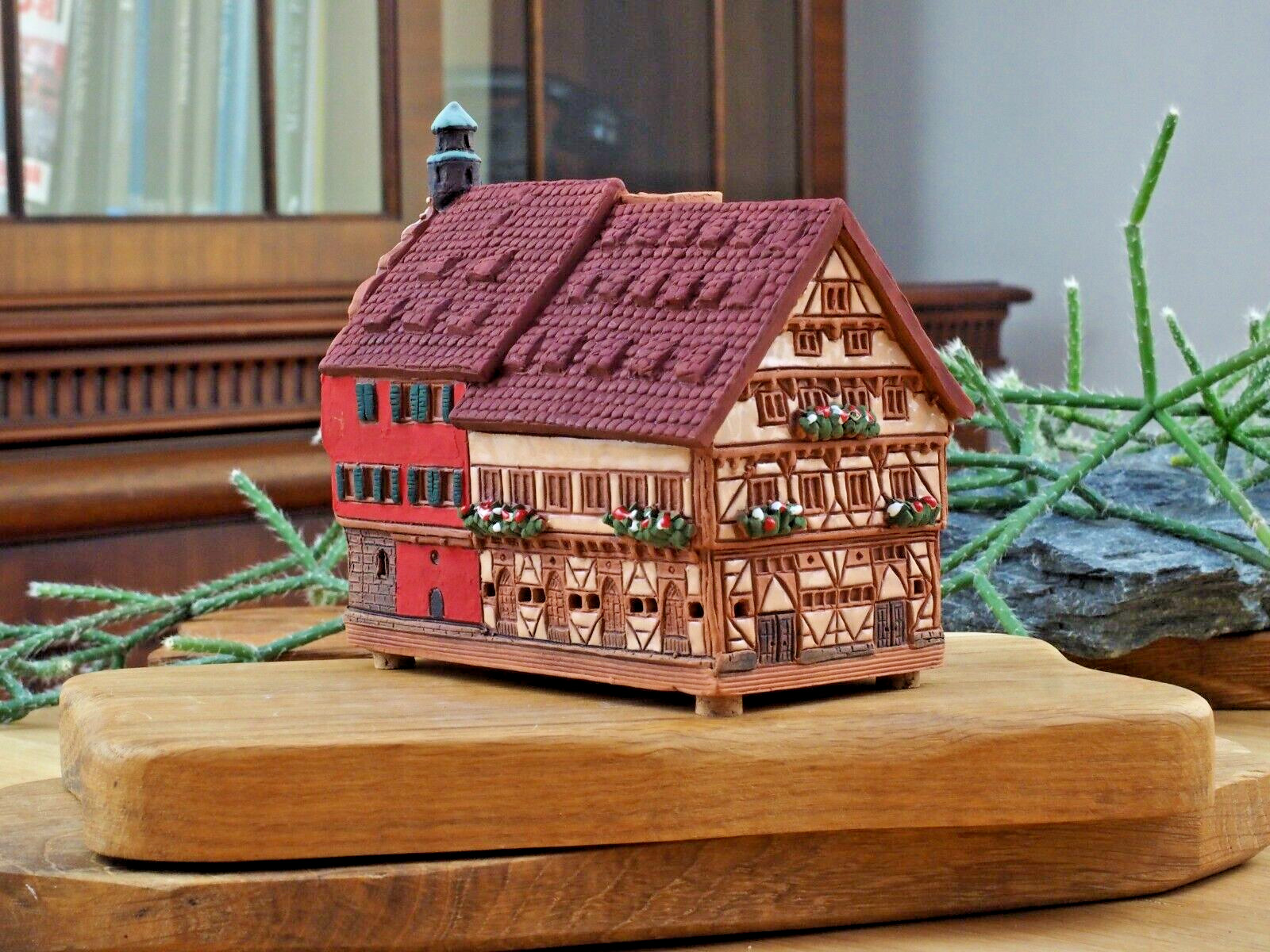 Ceramic Miniature House Cone Incense Burner Town Hall in Esslingen 11cm © Midene