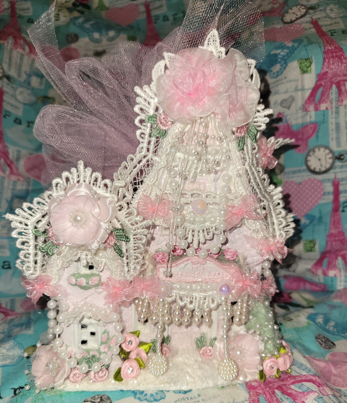 Shabby Pink Christmas Village Victorian Christmas Gingerbread House Cottage Pink