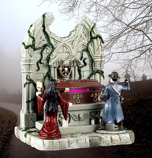 Lemax Spooky Town LED Shaking Coffin Vampire Hunter Halloween Village Accessory