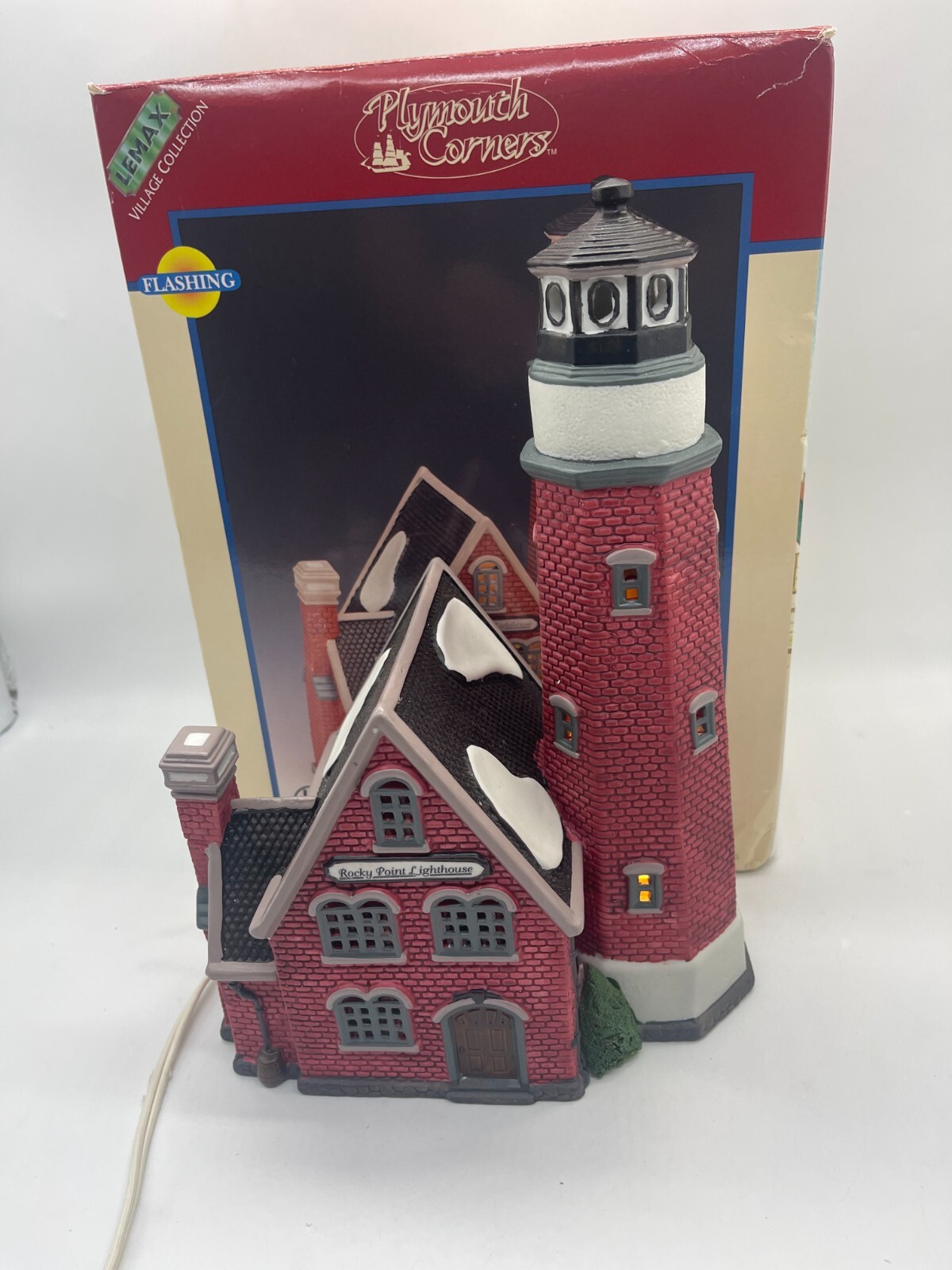 1997 Lemax Plymouth Corners Rocky Point Lighted House Lighthouse Flashing Light