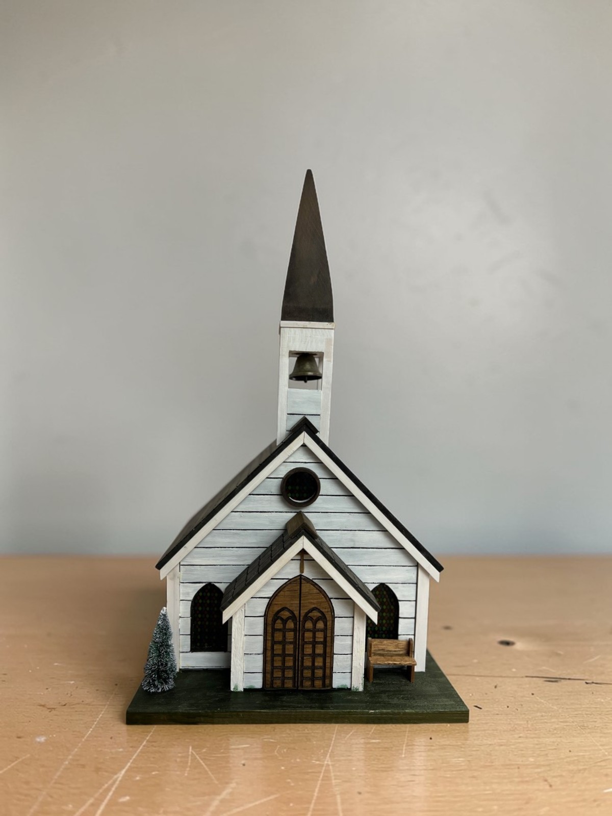 Handcrafted church, Christian home décor, lighted