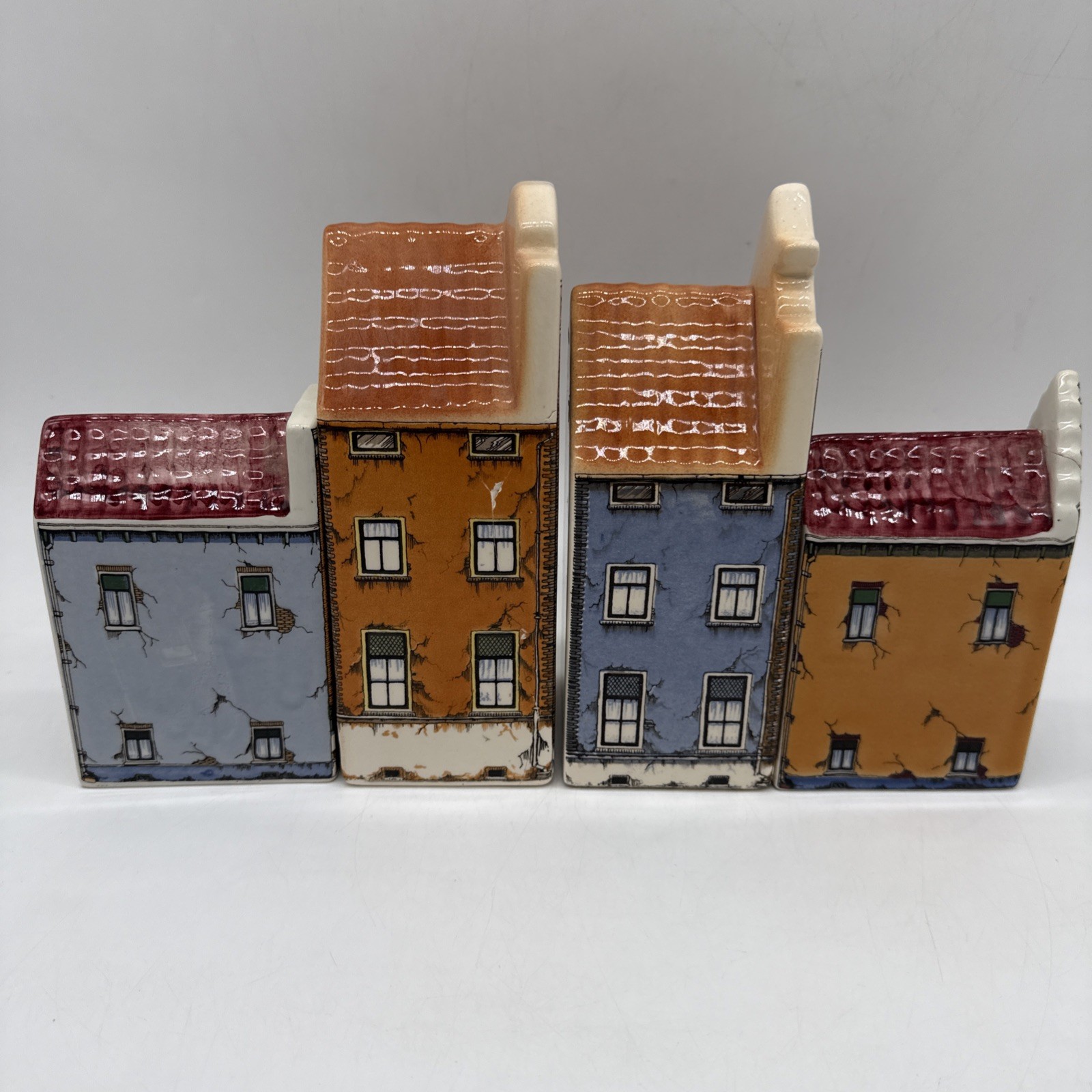 Polychroom Canal Houses Hand Painted Holland Delfino Amsterdam Set of 4 FLAWED