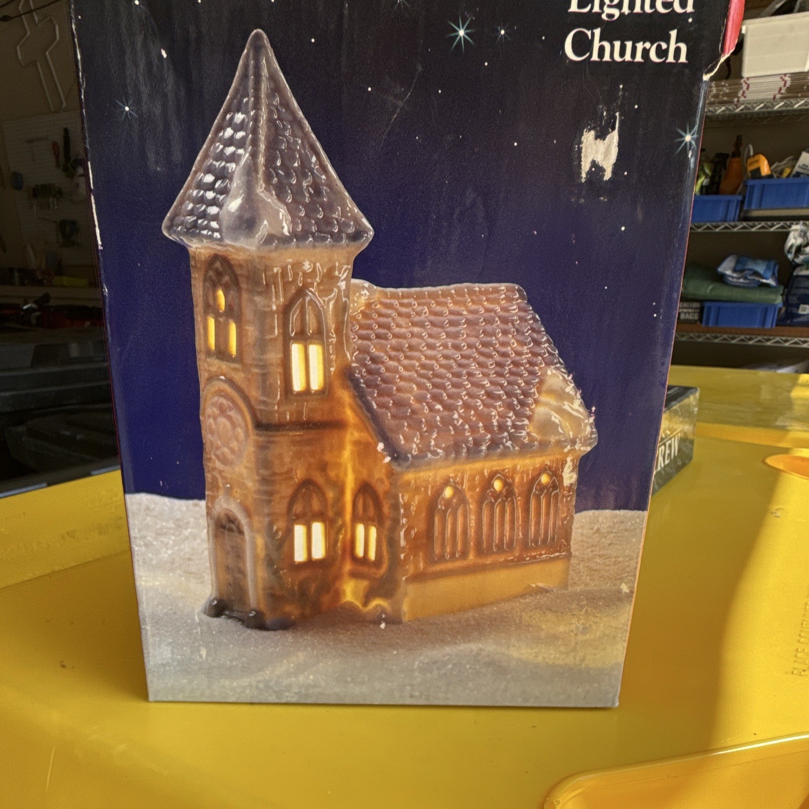Illuminated Ceramic Christmas Village Church Building, White/Blue, Boxed