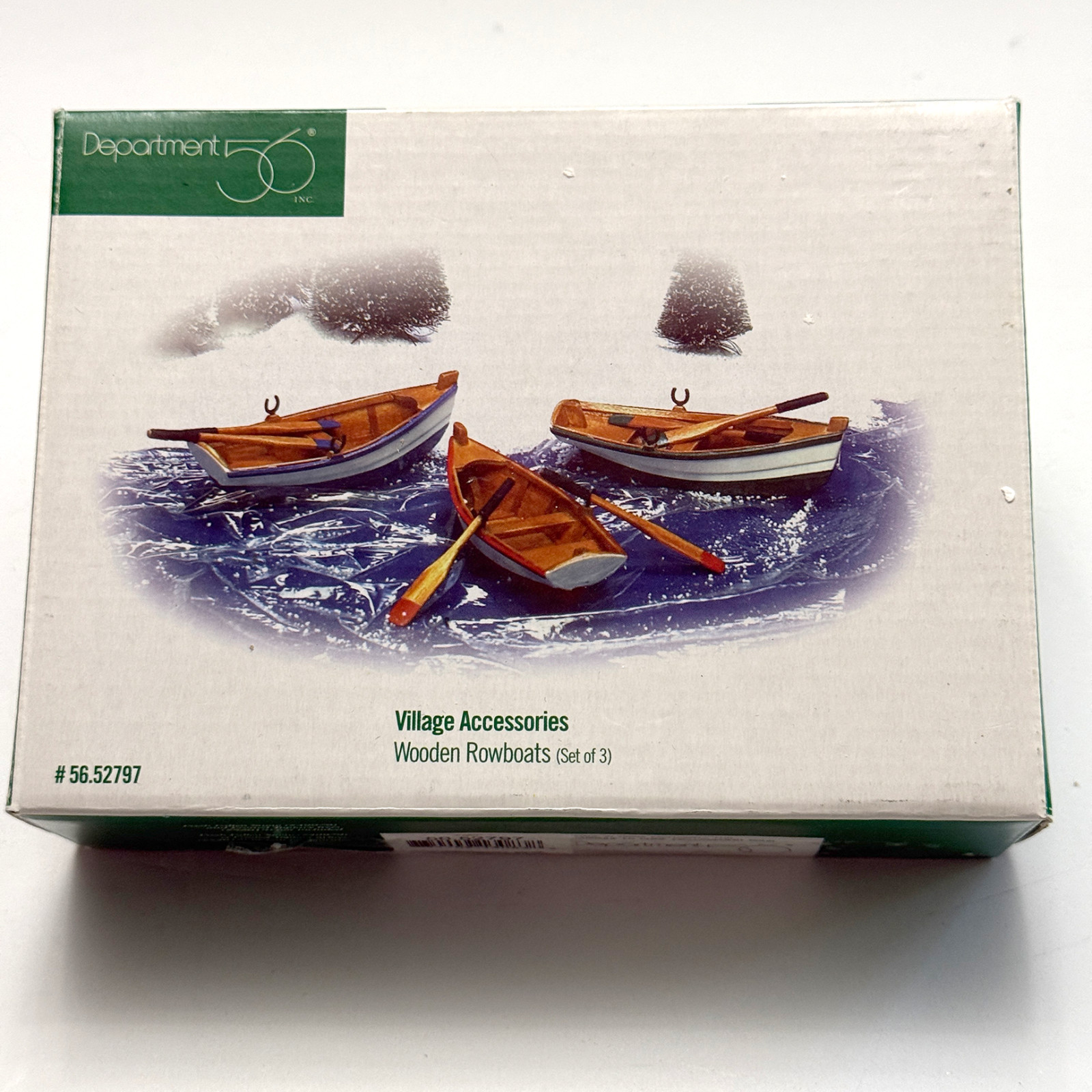 Dept 56 Village Accessories Wooden Rowboats w/Paddles – Set of 3 w/Box – Read