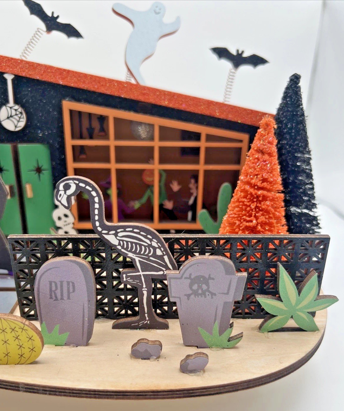 World Market Laser Cut Wood Halloween Mid-Century Hearse House LED Decor 2024