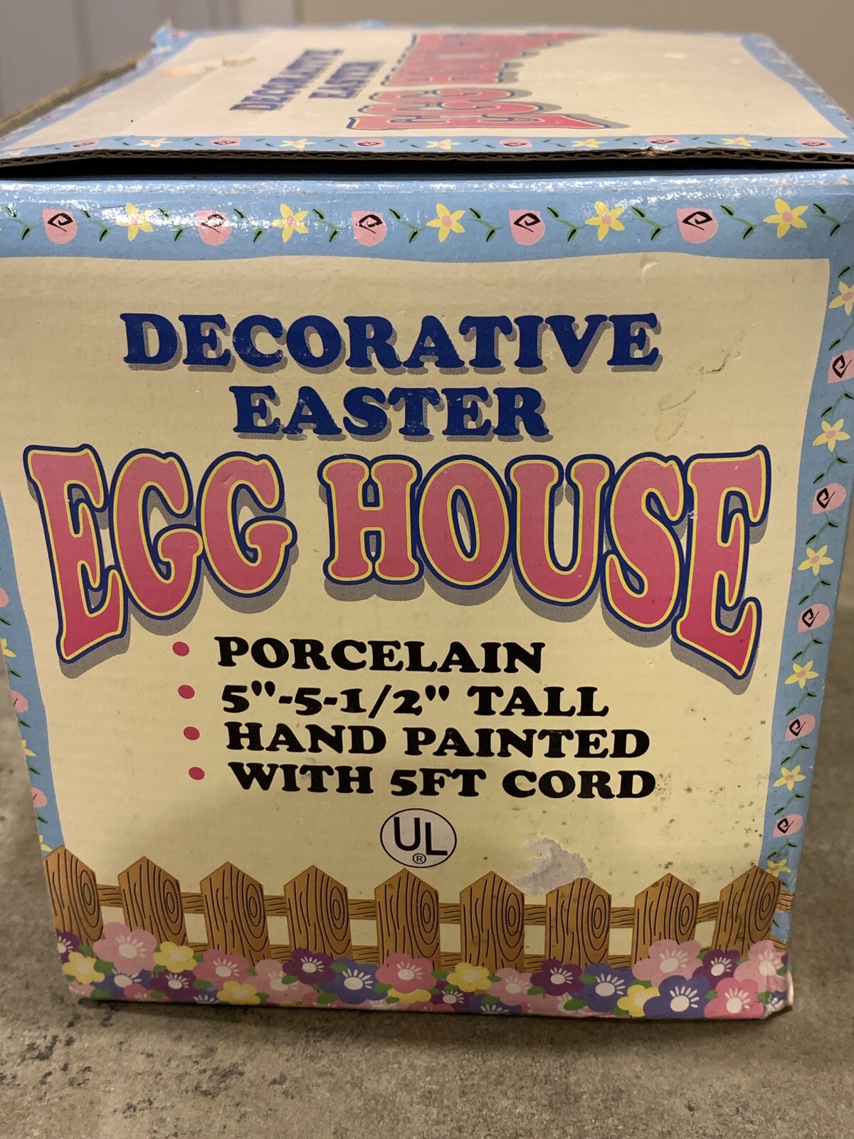Vintage Easter Village Lighted Hand Painted Porcelain Egg Shaped Basket Works