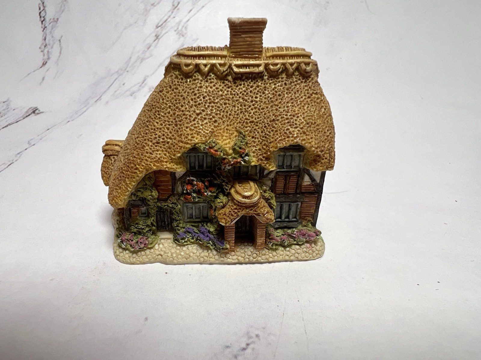 Vintage Storybook Cottage House Figurine Thatched Roof English Cottage Miniature