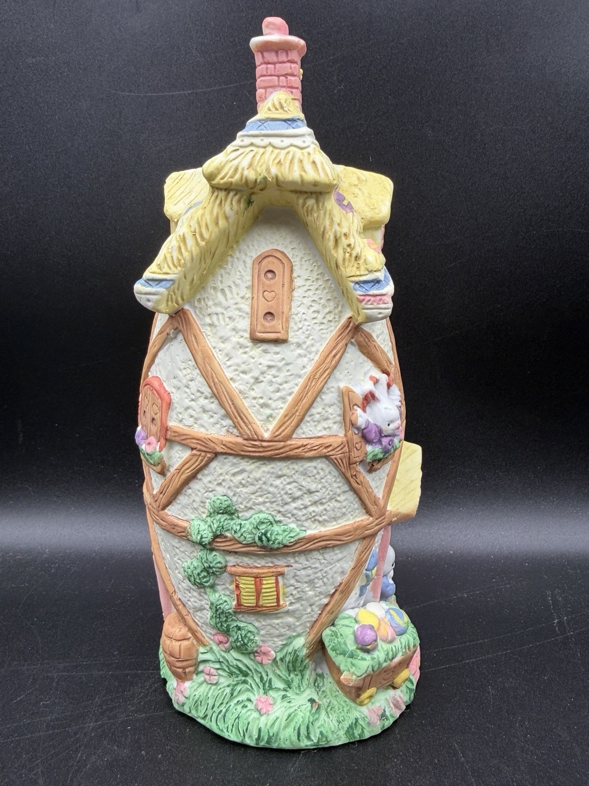 Vintage Easter Bunny Village Country Cottage 8″ Light Enabled 90’s Bunny Town