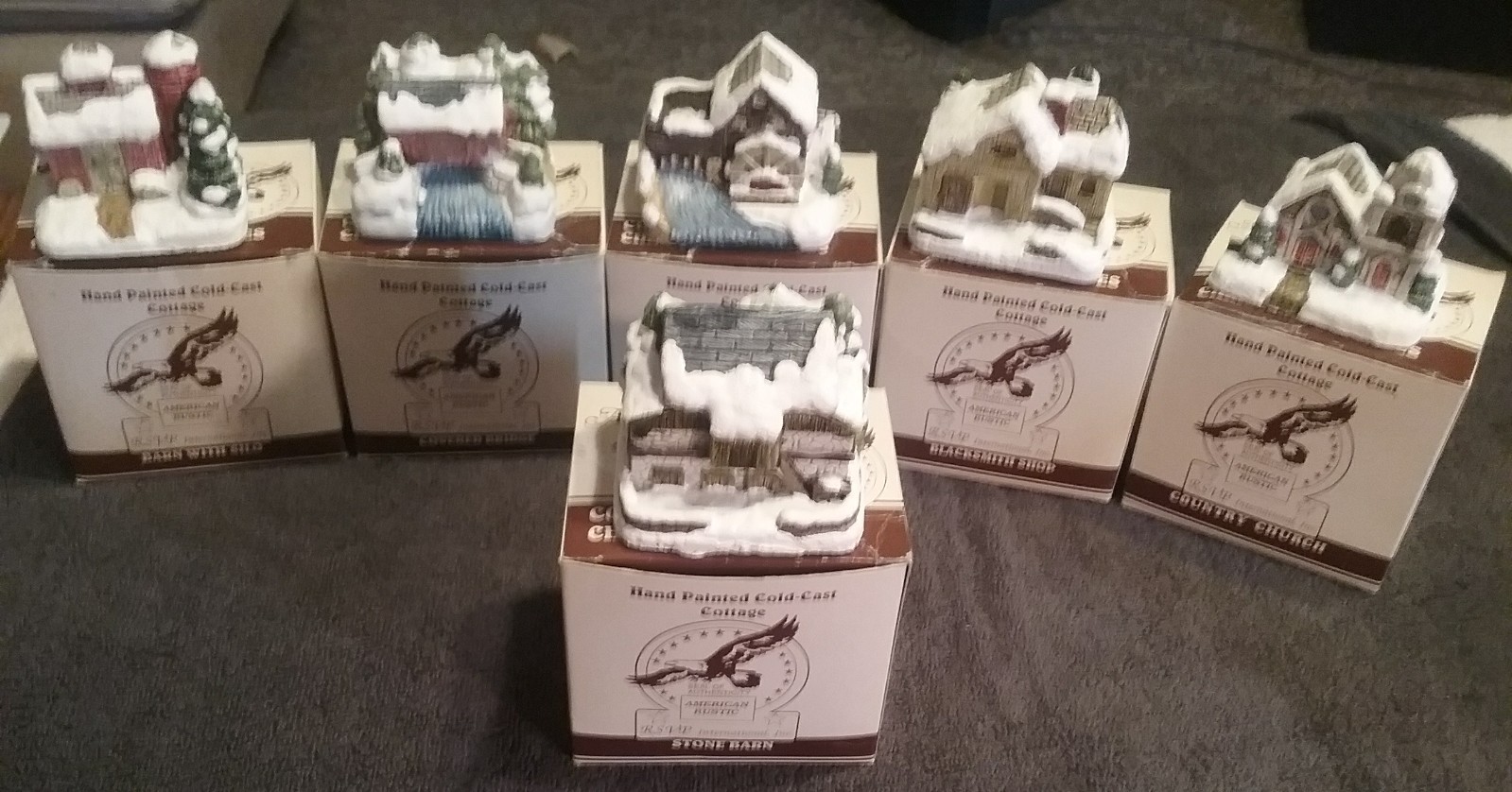 American Rustic Series Cold Cast Country Christmas Cottages Complete Set 1989