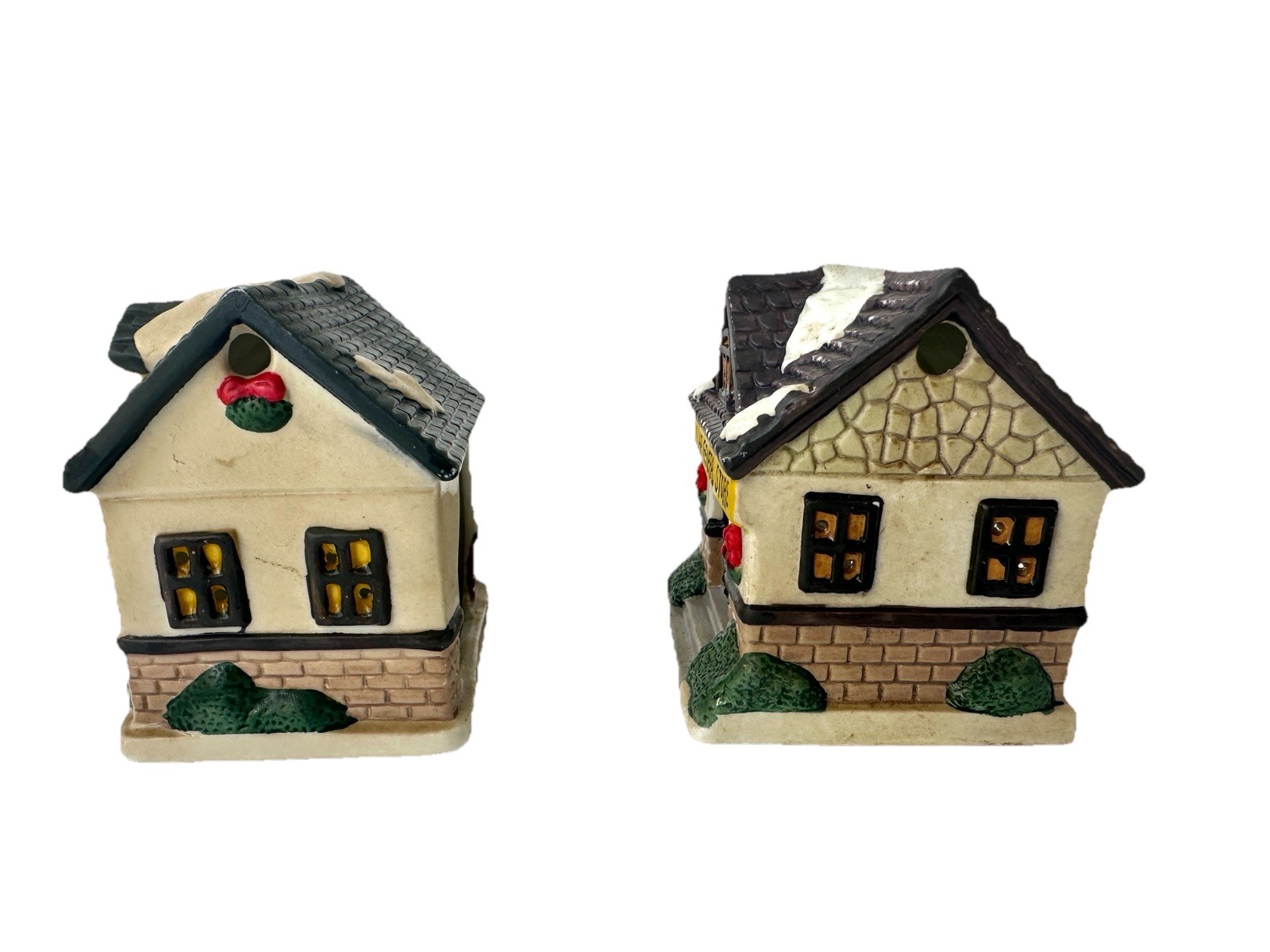 Vintage Ceramic Christmas Village House Set Of 2, Tea Light Candle Holders
