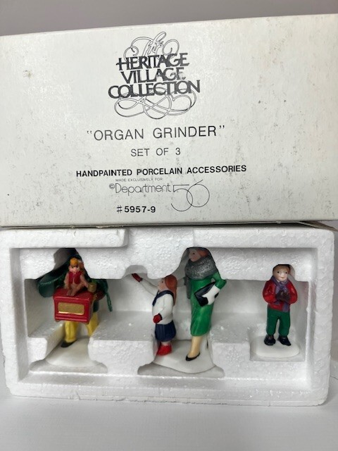 Dept 56 Heritage Village Accessories Organ Grinder, Set of 3, 5957-9 NEW