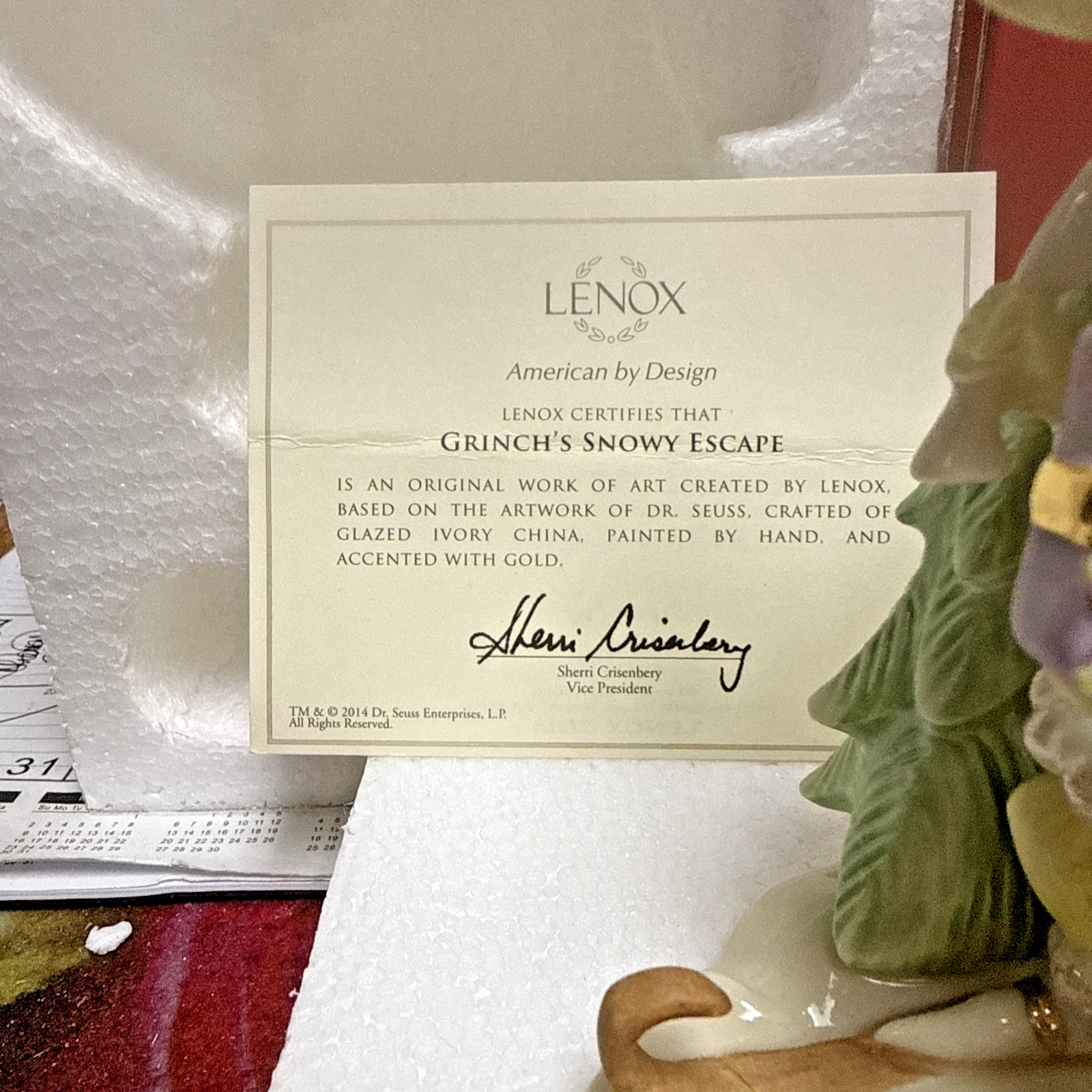 RARE 2014 Lenox GRINCH’S SNOWY ESCAPE BRAND NEW IN BOX WITH COA GRINCH