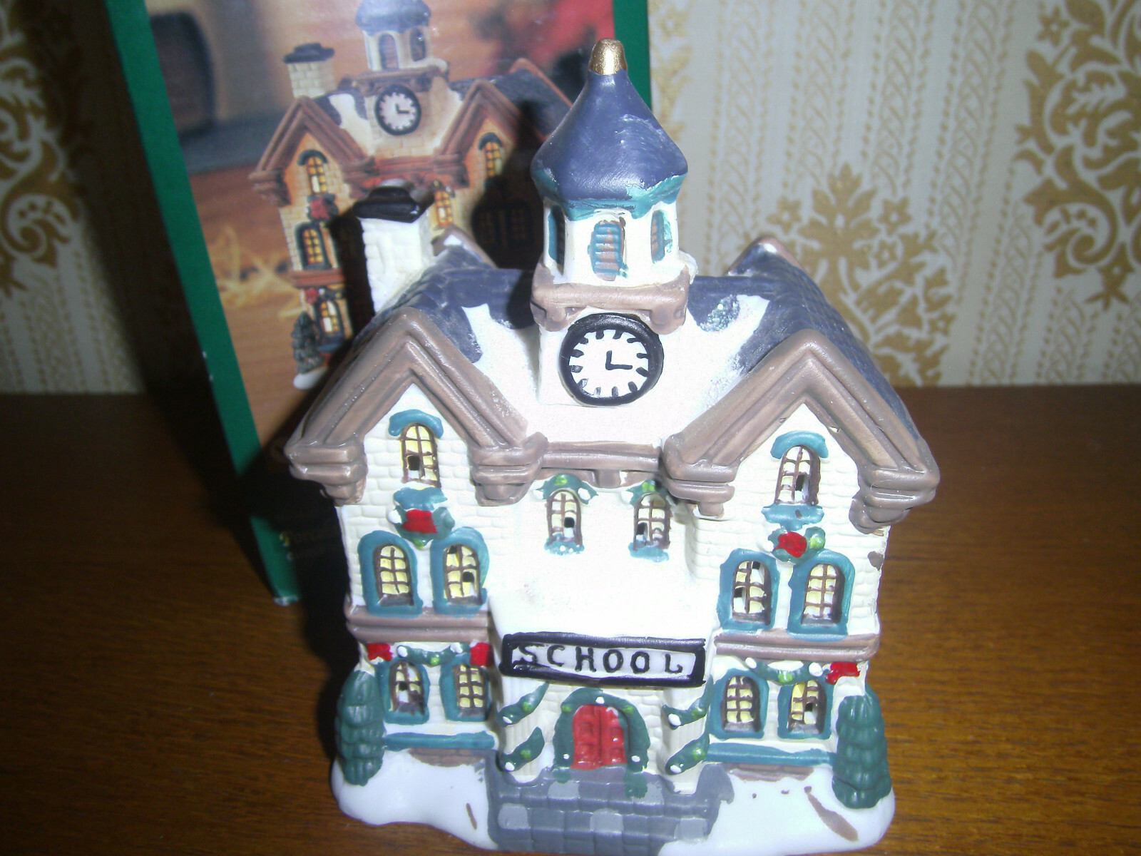 School House Tea Light candle holder Porcelain Village School Original box