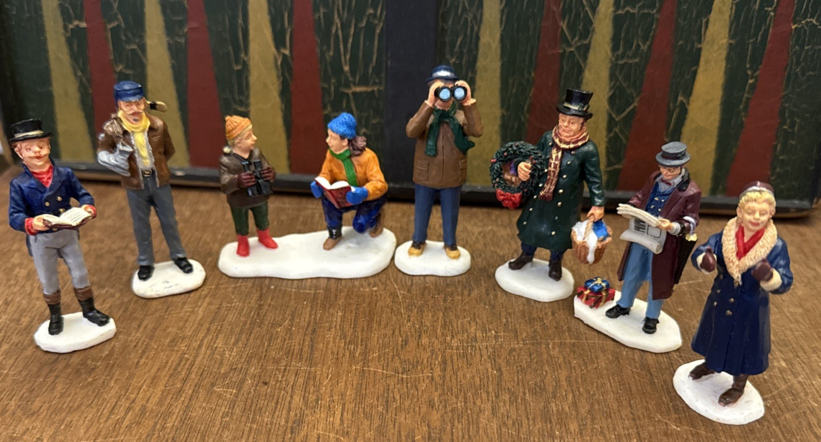 Lemax Christmas Figures Birdwatching Hockey Towns People Lot of 7 Vtg