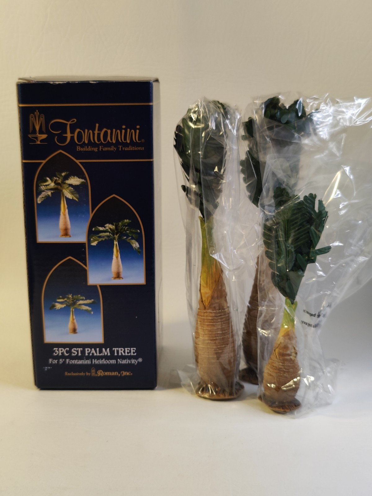 Vintage Fontanini Roman Inc Heirloom 2006 Nativity Palm Trees Set of 3