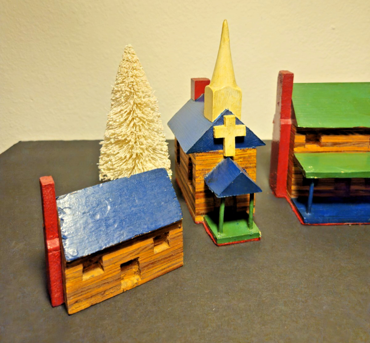 Hand‑Carved & Hand‑Painted Wooden Mini Village Set – Artisan Folk Art Décor