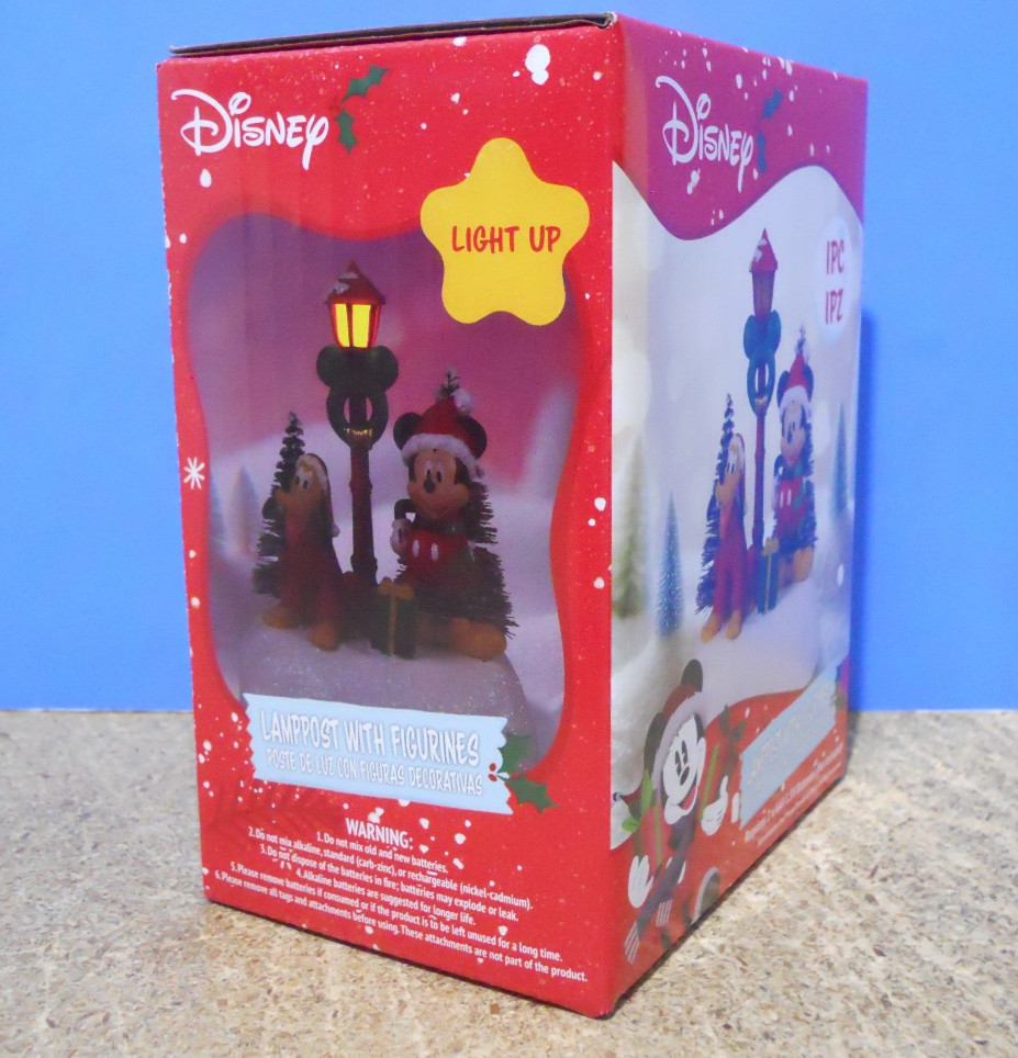 Set 3 Disney Christmas Village Lamppost Mickey Pluto Mrs Claus Minnie Figurines