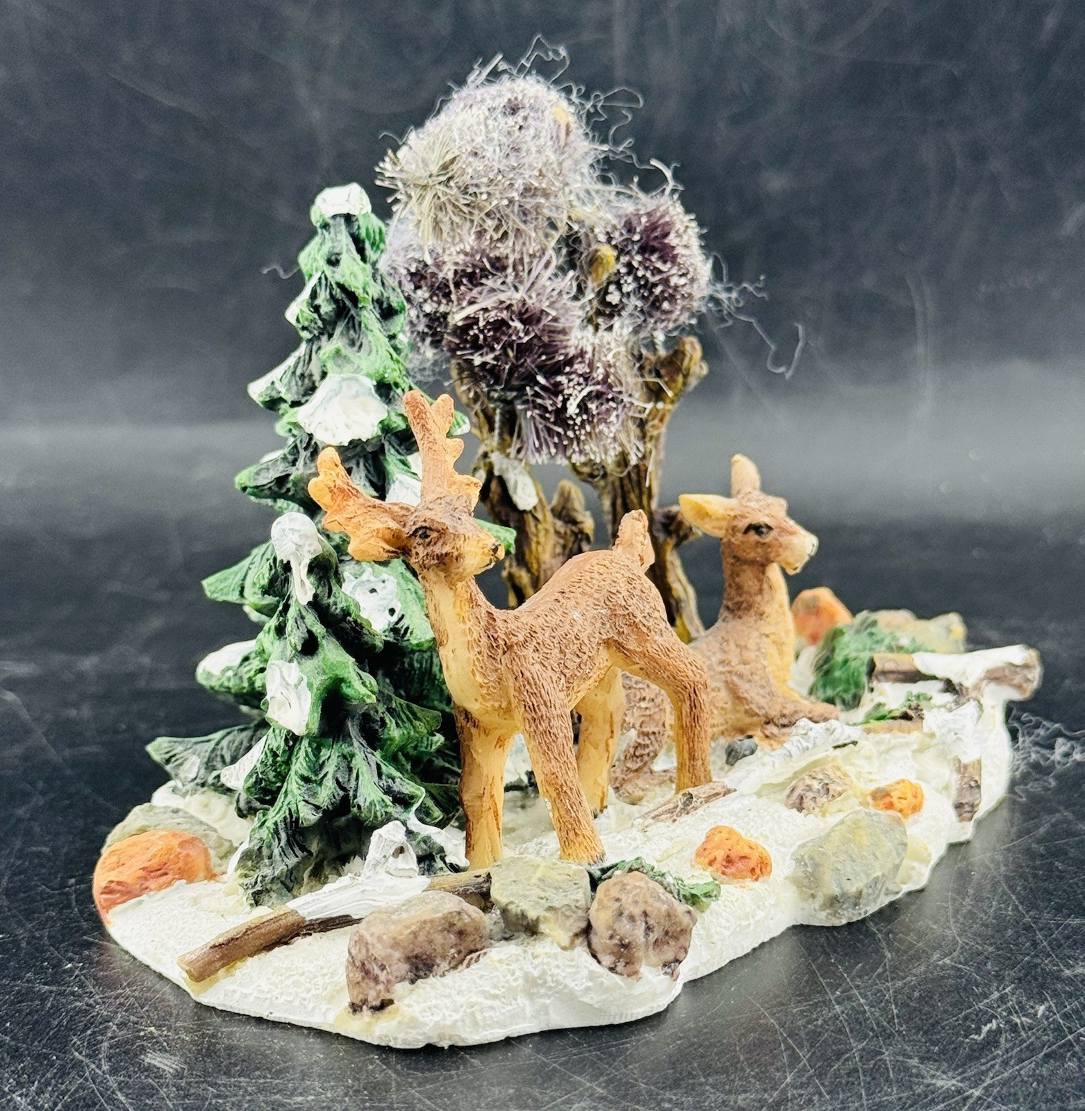 Vintage Holiday Time Winter Deer Scene 5″ X 3.5″ X 3″ Christmas Village