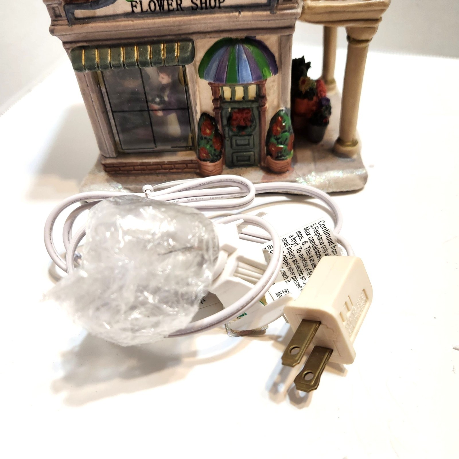 Hand-Painted Ceramic Flower Shop Christmas Village Figurine With Glitter Accents